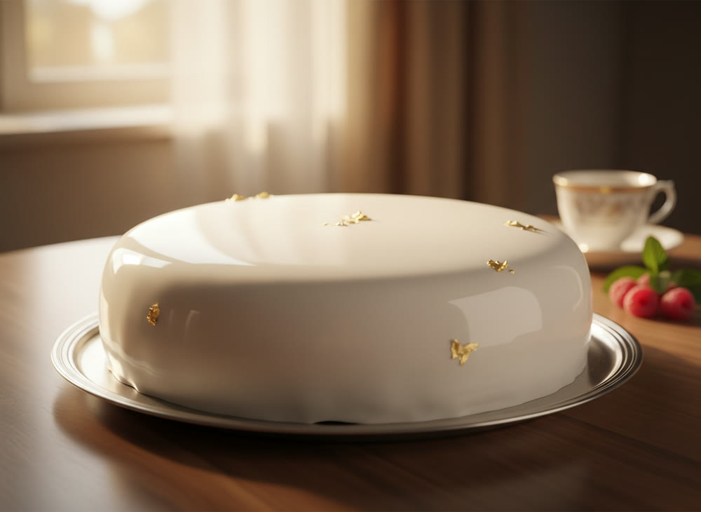 Bolo de chocolate com espelho branco