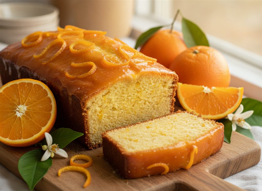 Bolo de laranja com casca cristalizada