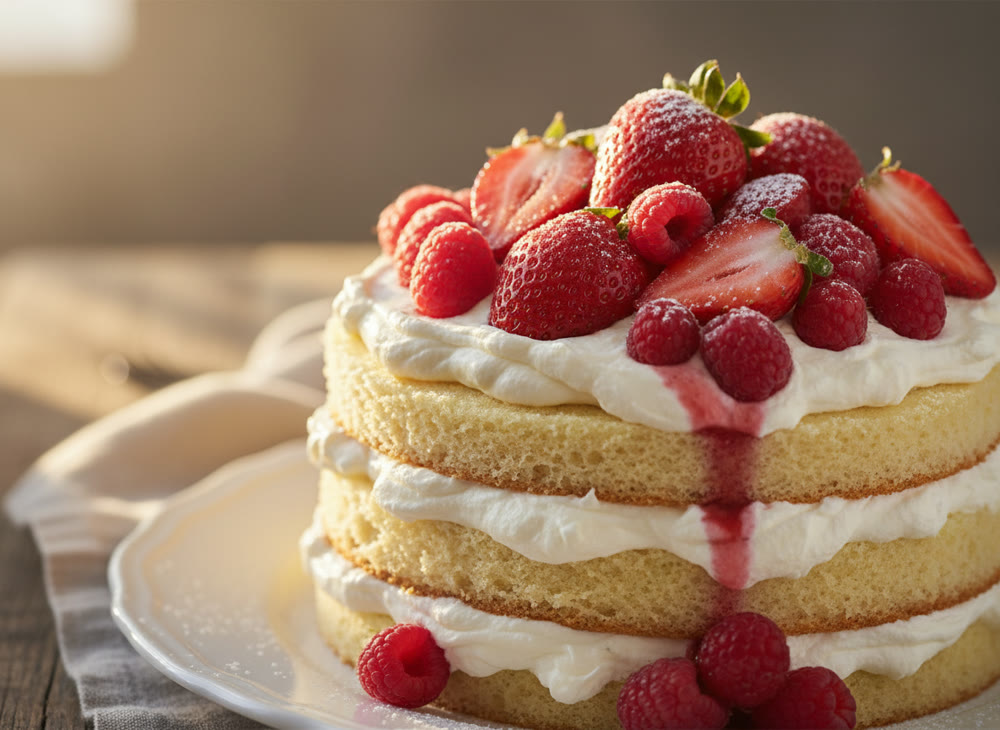 Bolo de natas e frutos vermelhos