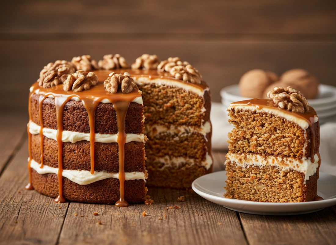 Cake de cenoura com noz e caramelo