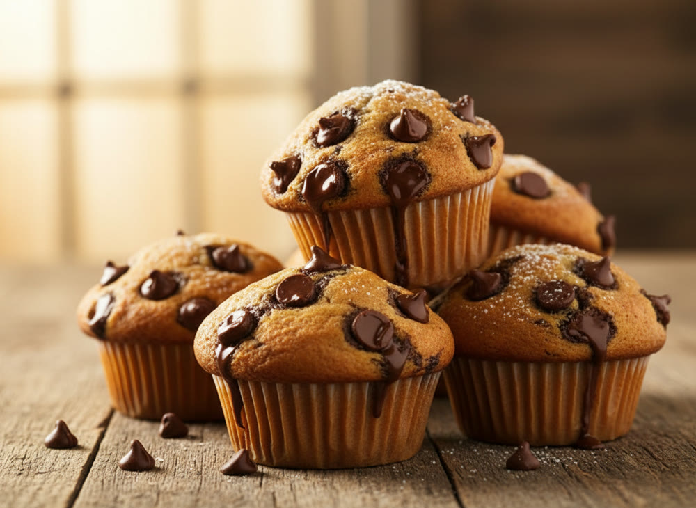 Muffins de pepitas de chocolate de leite
