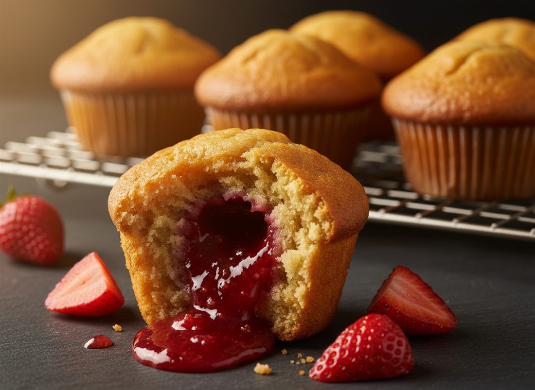 Muffins com coração de morango