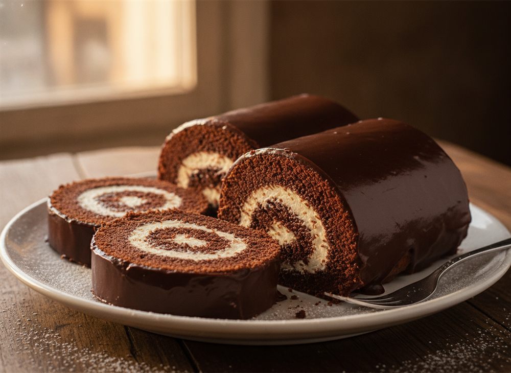 Rolo de chocolate com creme